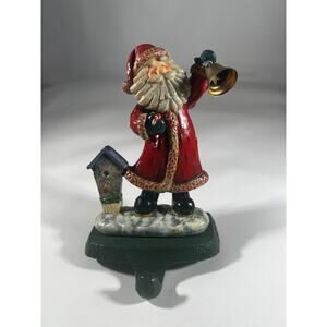 Vintage Christmas Stocking Holder K's Collection Santa Birdhouse Bell Metal